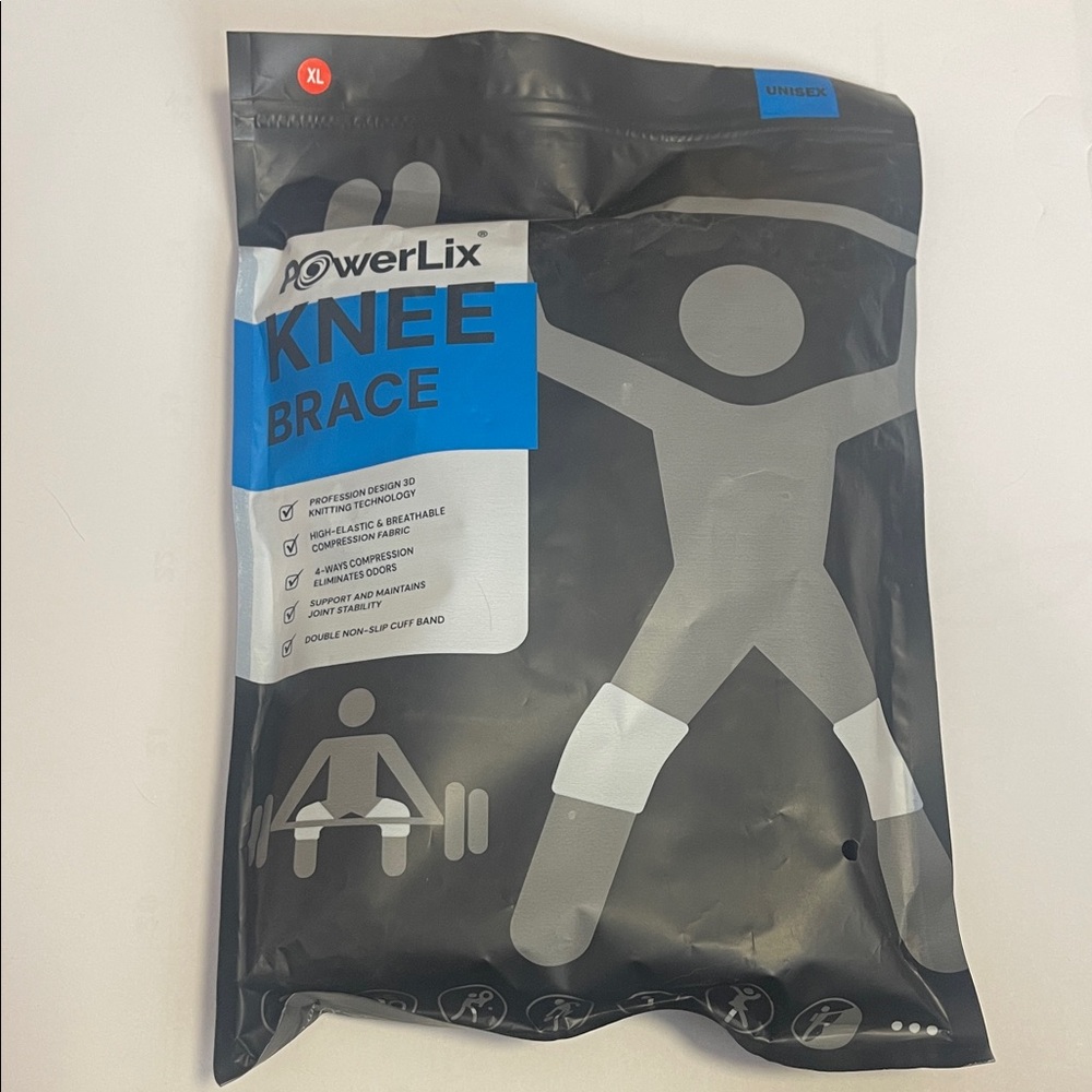 Knee Brace 4 Way COmpression Non-Slip Ciuff Band Smooth Fabric Unisex XL